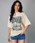 Oversize Light Brown Printed Tshirt